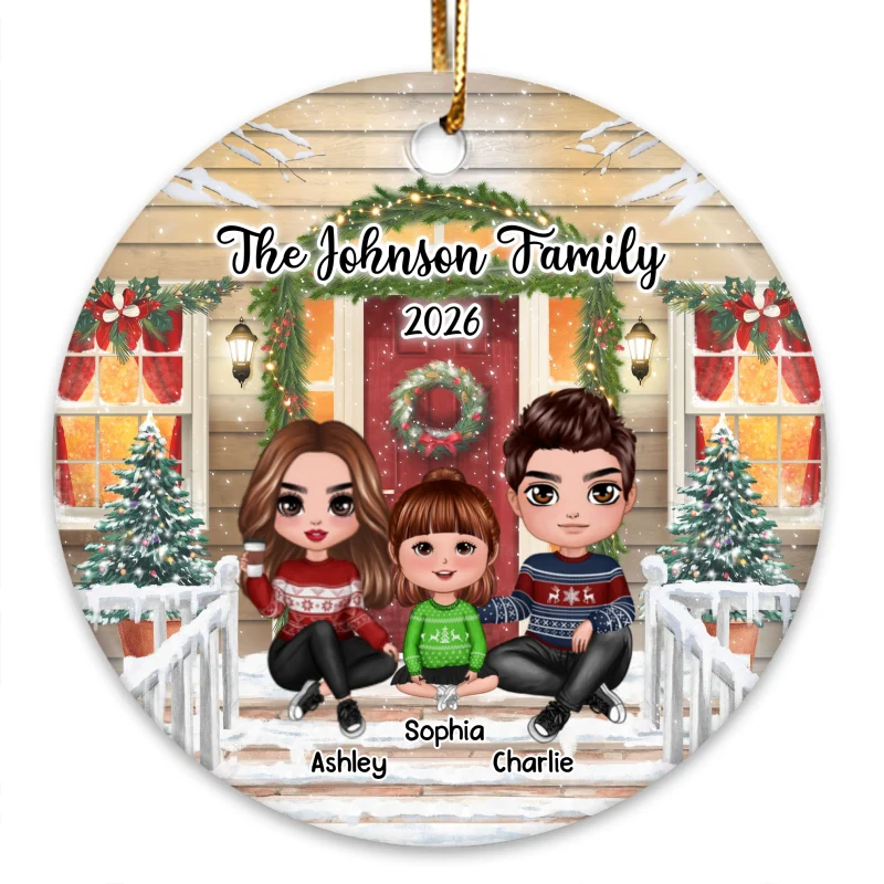 Family 2022 Christmas Front Porch Personalized Circle Ornament - Image 3
