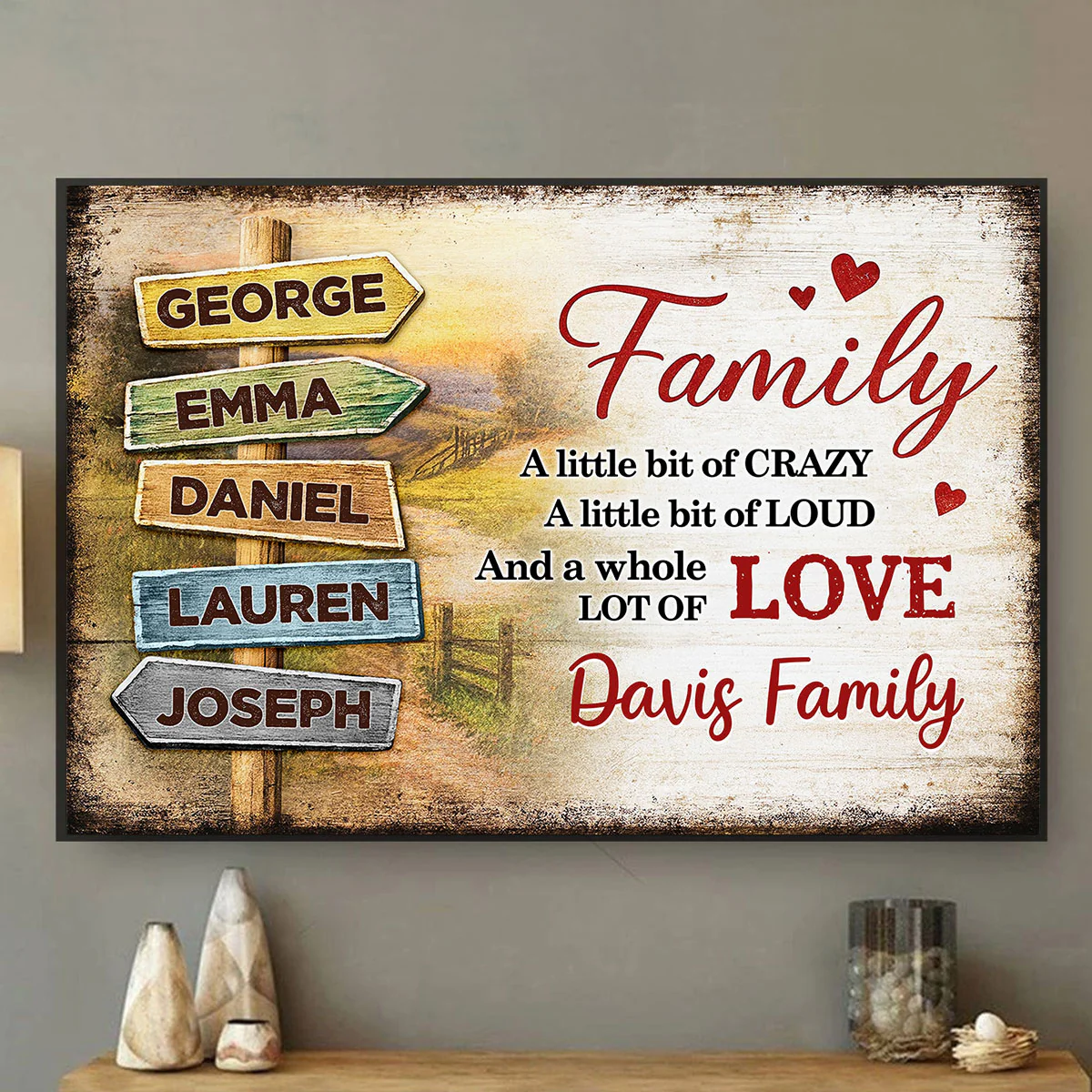Family A Little Bit Crazy, A Whole Lot of Love - Personalized Poster - Sentimental & Timeless Gift for Parents or Grandparents, Heartwarming Home Decor