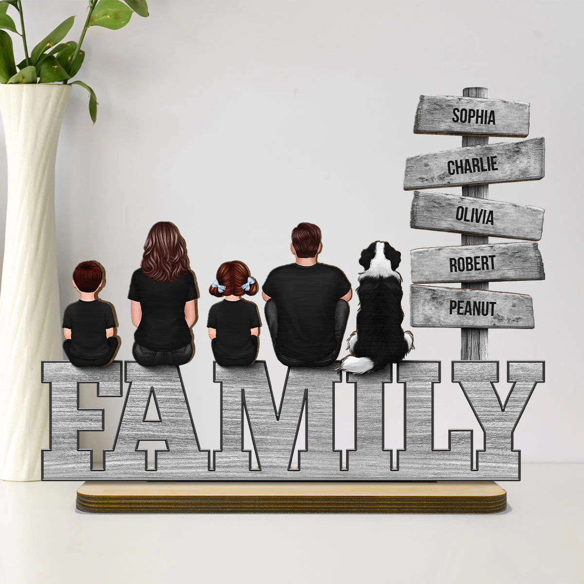 Family A Little Whole Lot of Love Sign Posts Personalized 2-Layer Standing Wooden Plaque, Home Decoration, Gift For Family