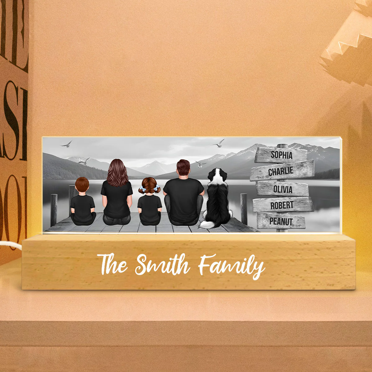 Family A Little Whole Lot of Love Sign Posts Personalized Acrylic Block LED Night Light, Home Decoration, Gift For Family - Image 4