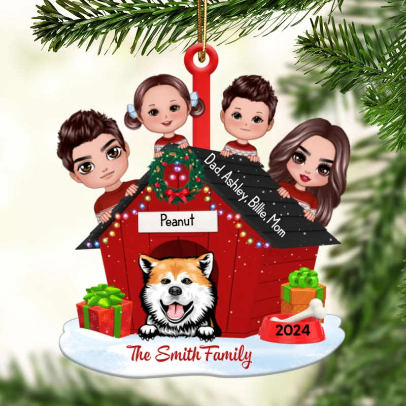 Family And Dogs Christmas - Personalized Wooden Ornament - Image 11