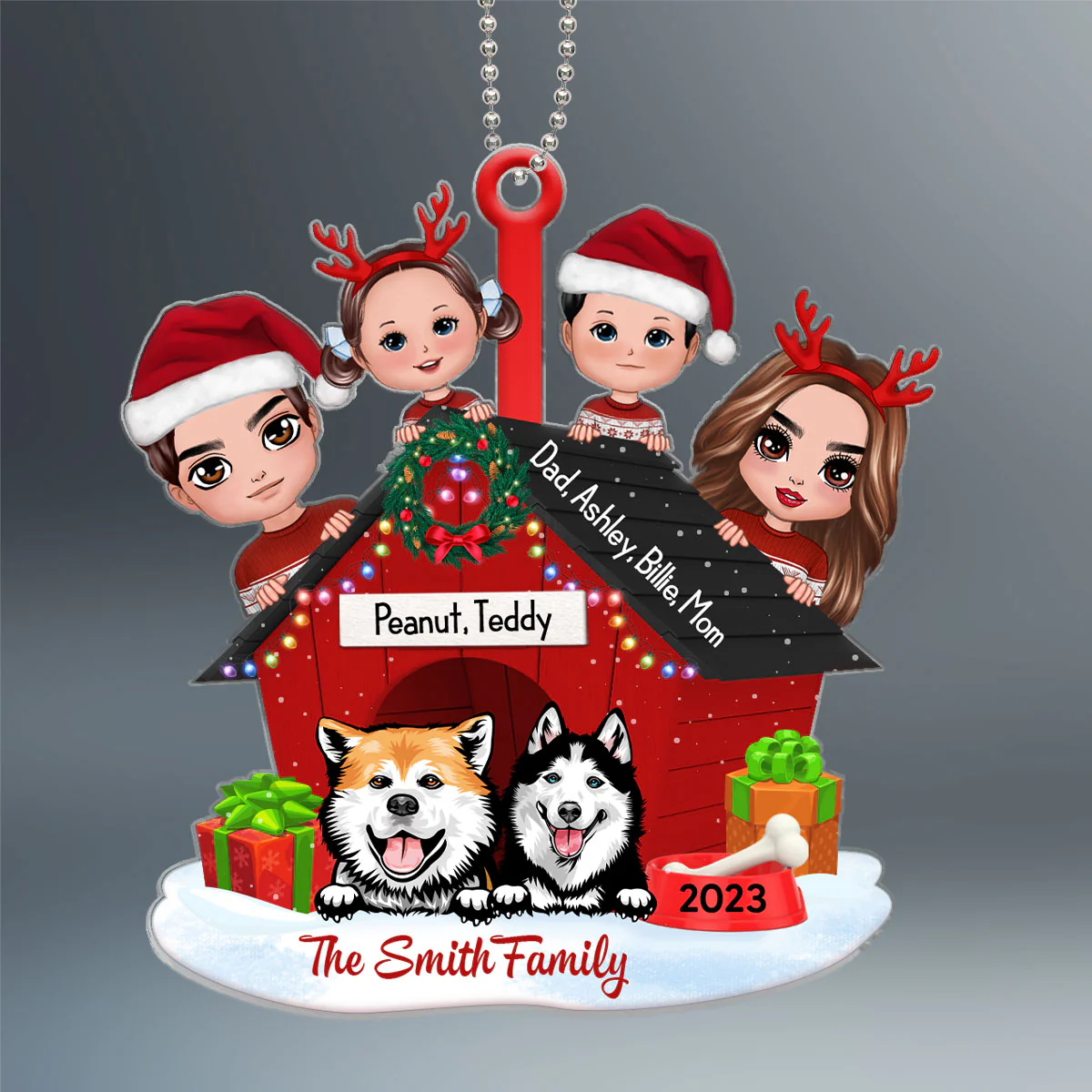 Family And Dogs Christmas Personalized Wooden Ornament - Image 2