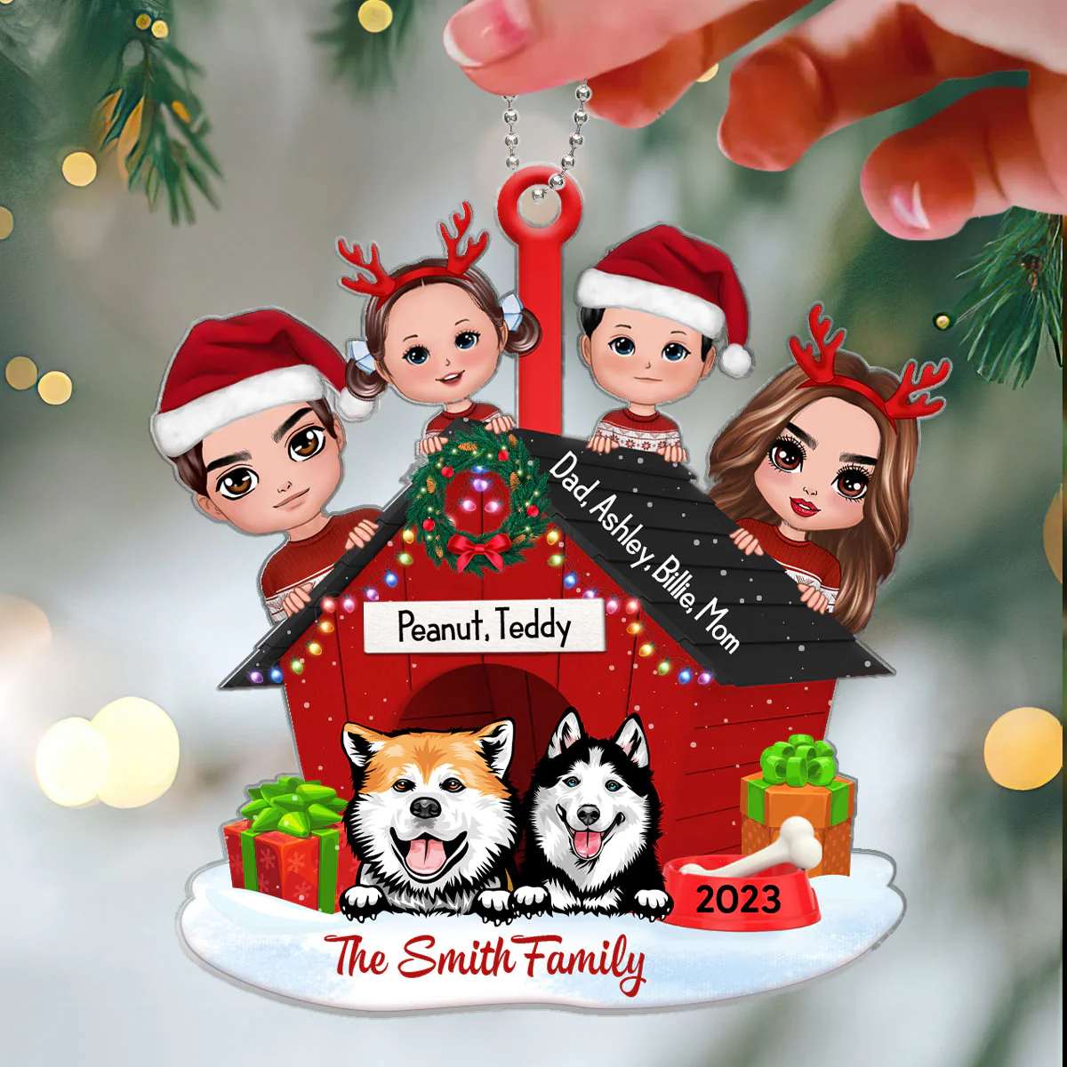 Family And Dogs Christmas Personalized Wooden Ornament - Image 3