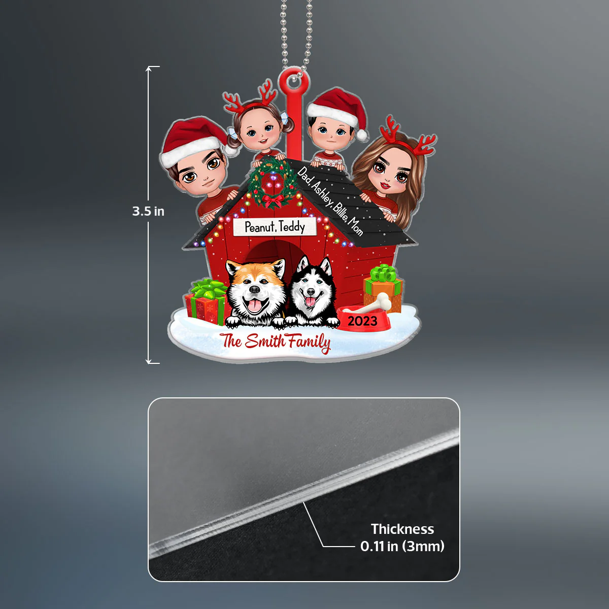 Family And Dogs Christmas Personalized Wooden Ornament - Image 4