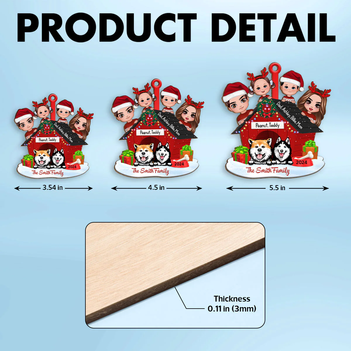 Family And Dogs Christmas - Personalized Wooden Ornament - Image 8