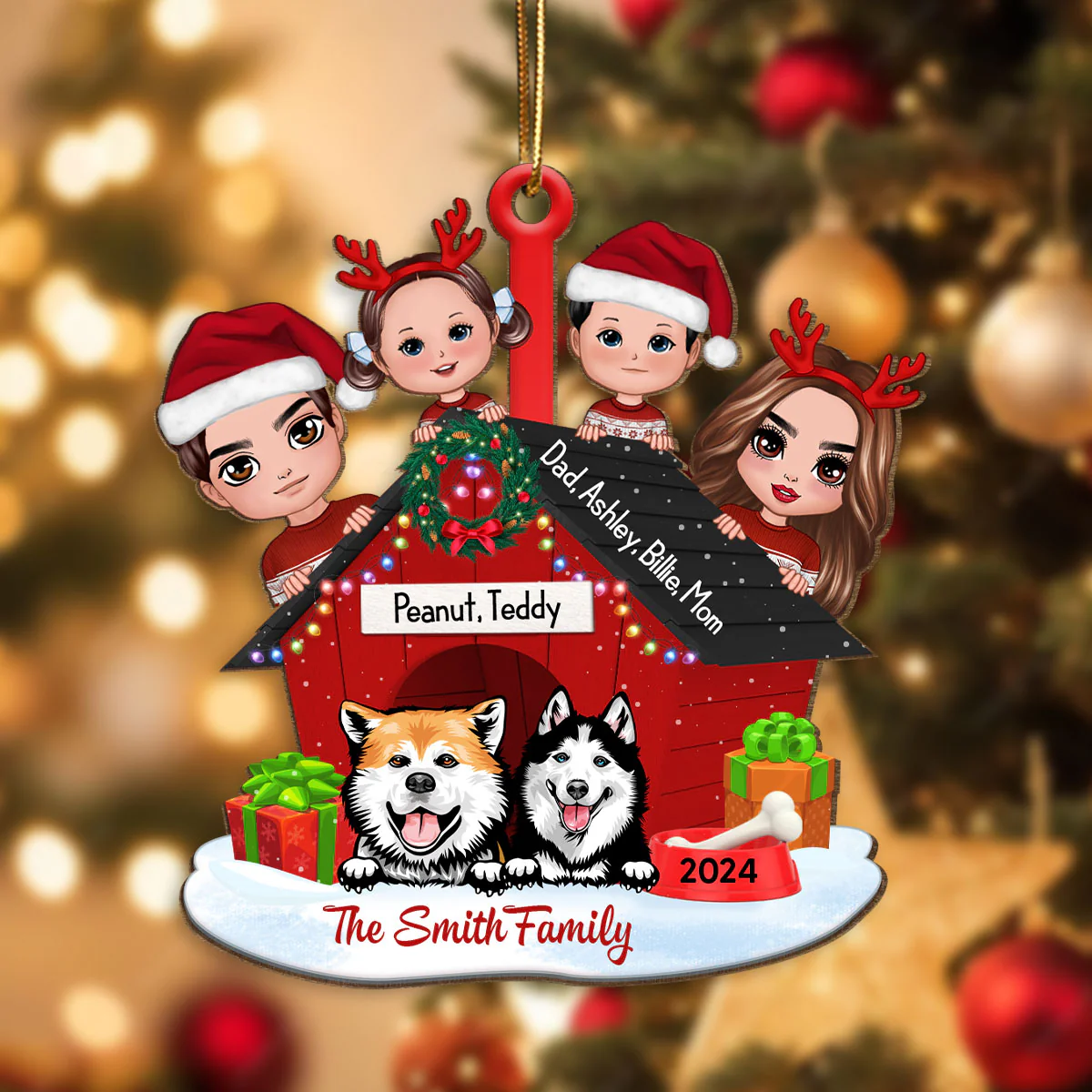 Family And Dogs Christmas - Personalized Wooden Ornament - Image 9