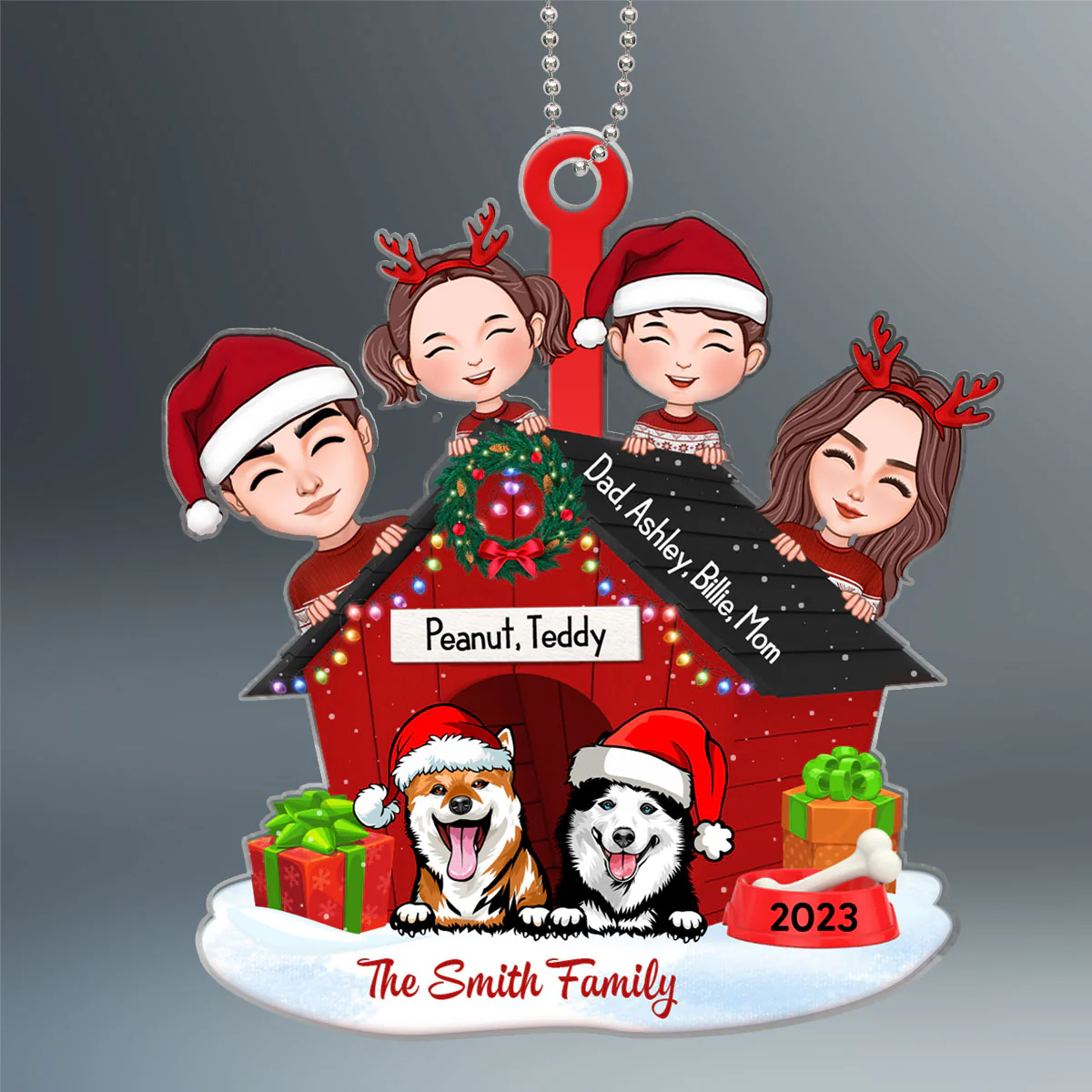 Family And Dogs Christmas - Personalized Ornament - Image 2