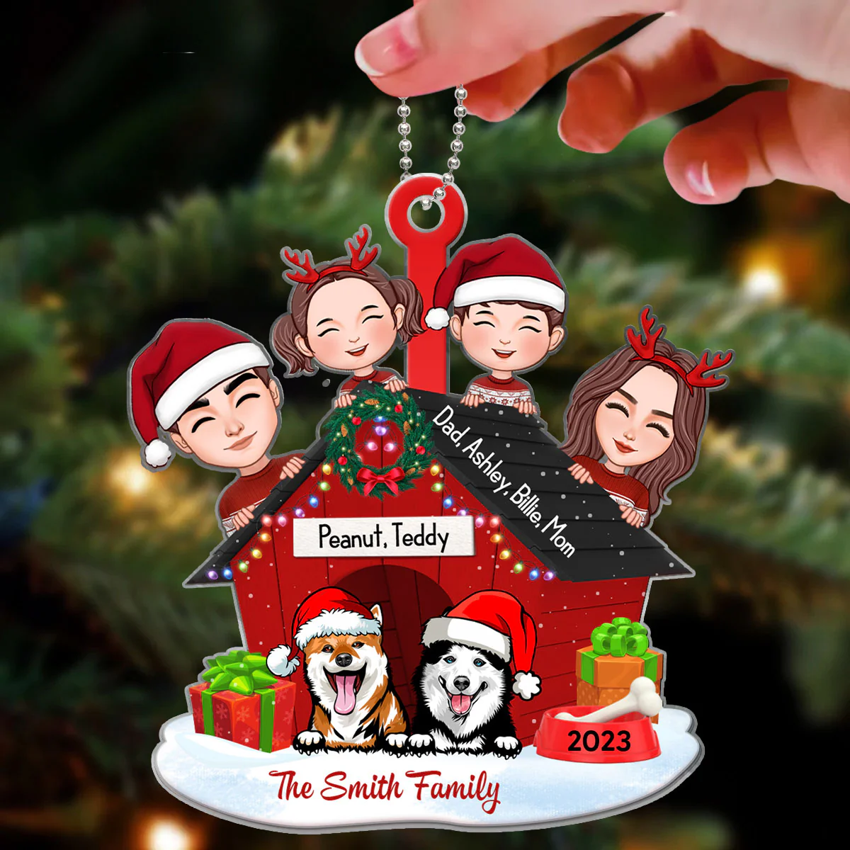 Family And Dogs Christmas - Personalized Ornament - Image 3