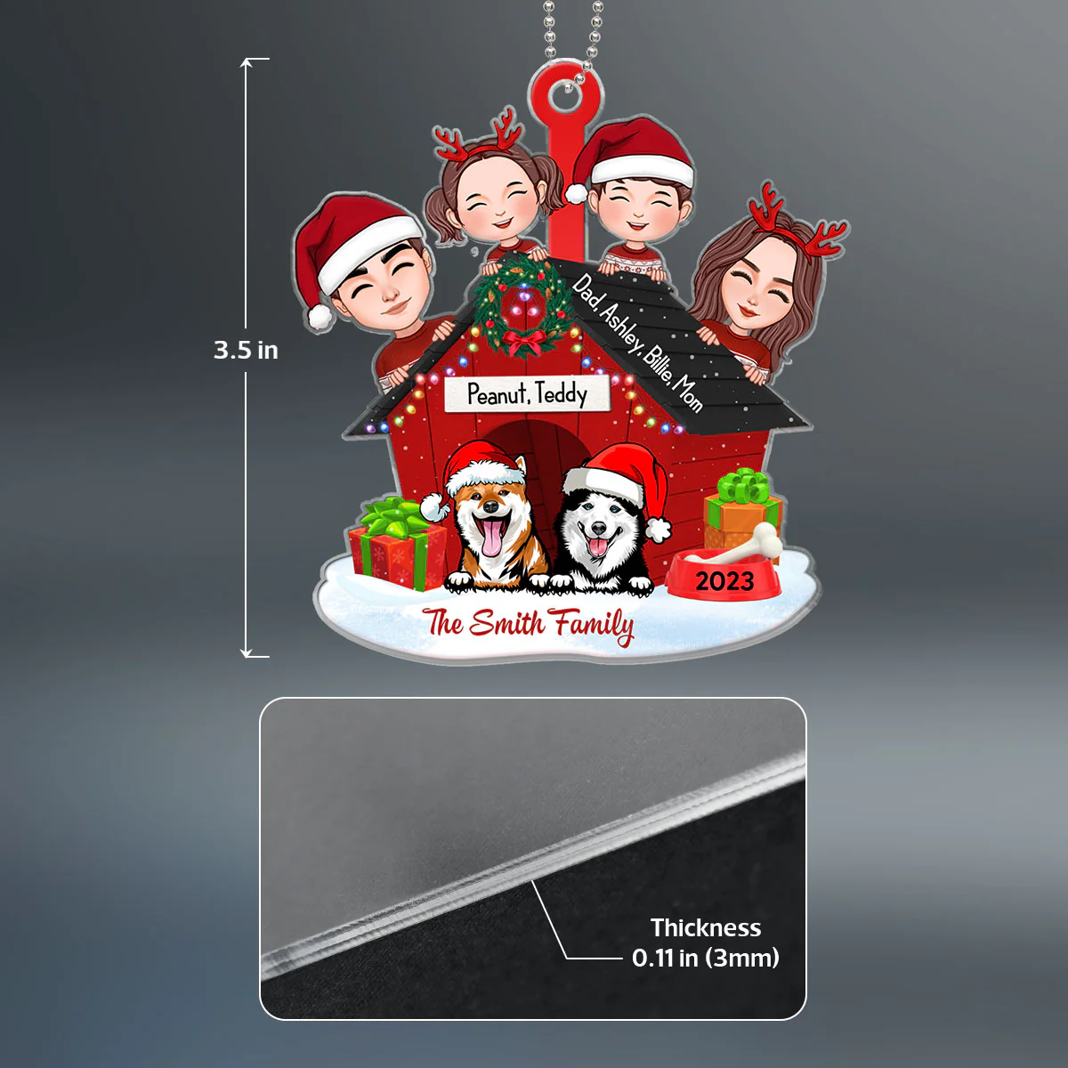 Family And Dogs Christmas - Personalized Ornament - Image 4