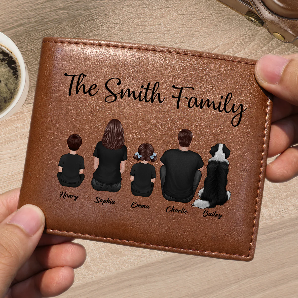 Family Sitting Together Personalized Printed Leather Wallet, Father's Day Gift, Birthday Gift For Husband, Dad, Grandpa - Image 3