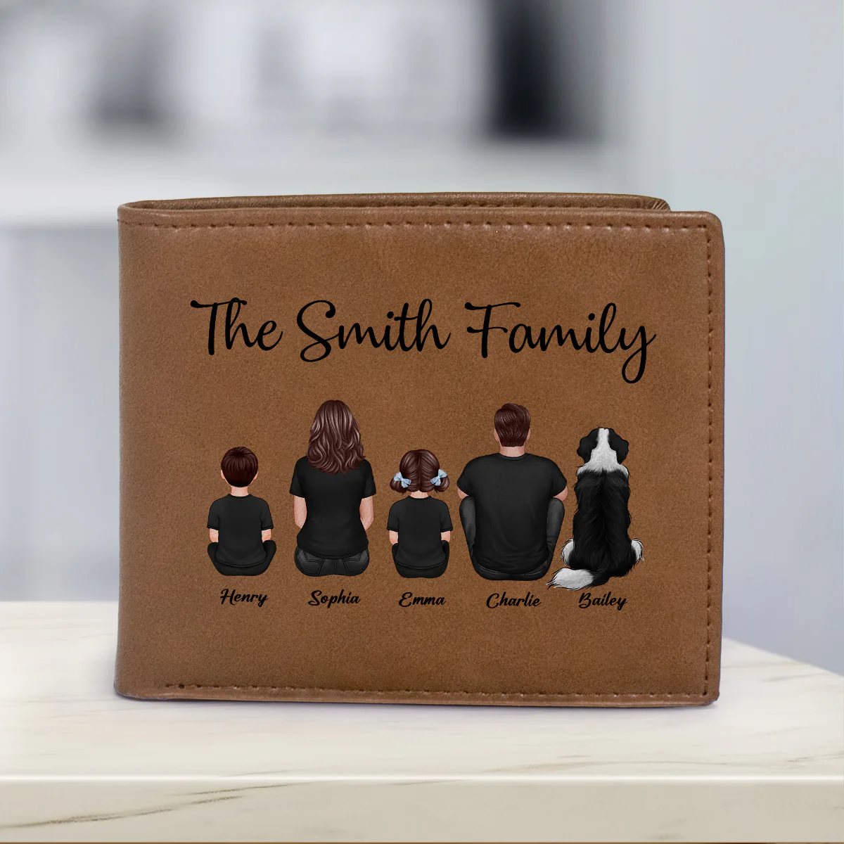 Family Sitting Together Personalized Printed Leather Wallet, Father's Day Gift, Birthday Gift For Husband, Dad, Grandpa - Image 4