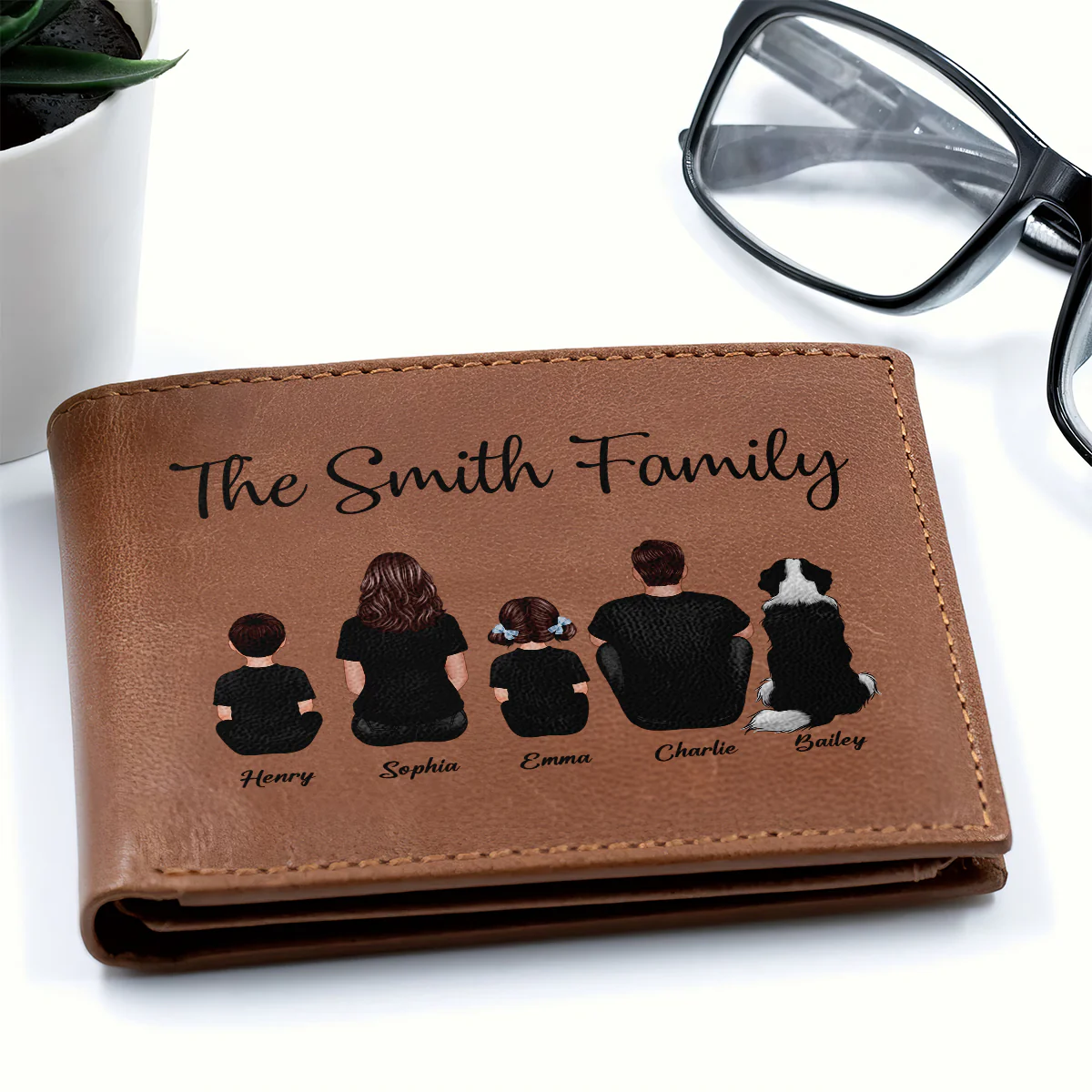 Family Sitting Together Personalized Printed Leather Wallet, Father's Day Gift, Birthday Gift For Husband, Dad, Grandpa - Image 7