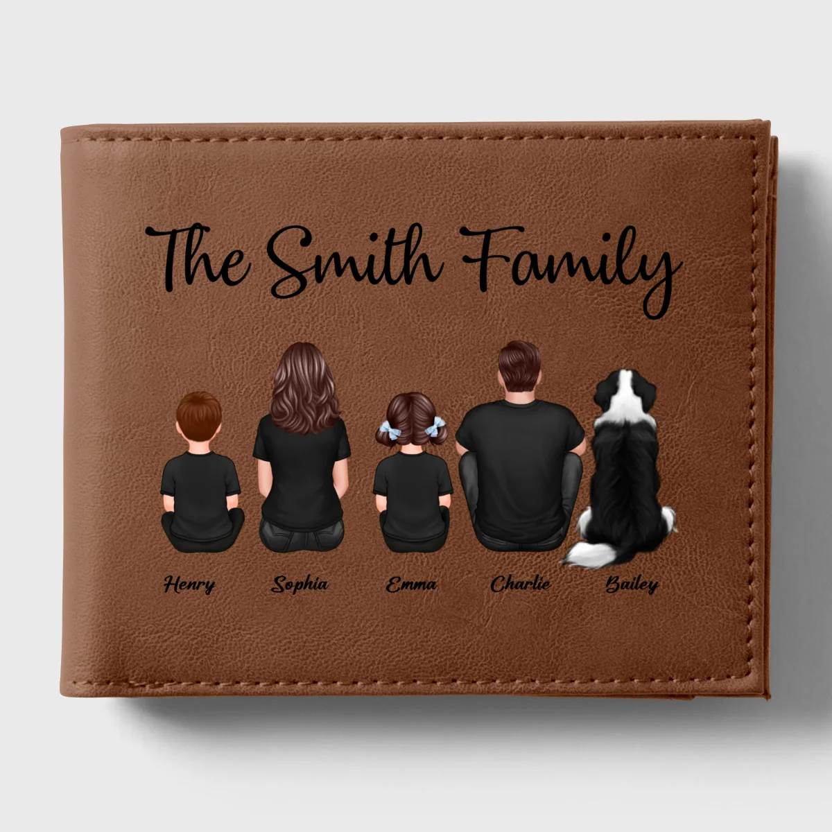 Family Sitting Together Personalized Printed Leather Wallet, Father's Day Gift, Birthday Gift For Husband, Dad, Grandpa - Image 9