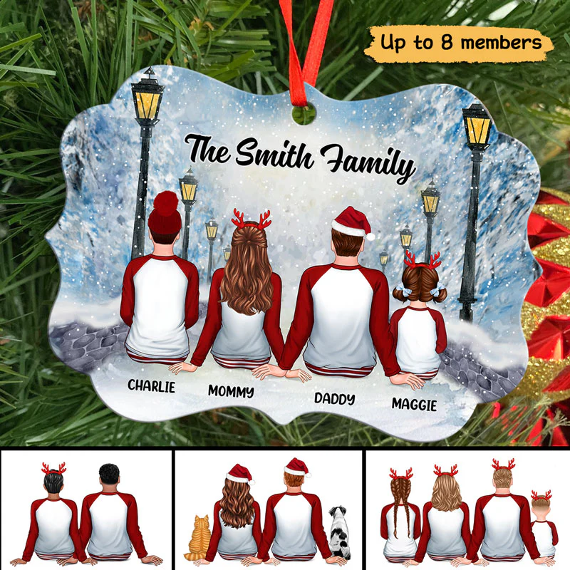Family Back View In Snow Lamppost Personalized Christmas Ornament - Image 2