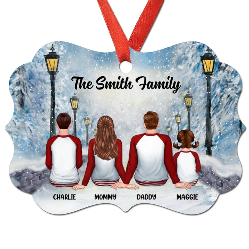 Family Back View In Snow Lamppost Personalized Christmas Ornament - Image 3