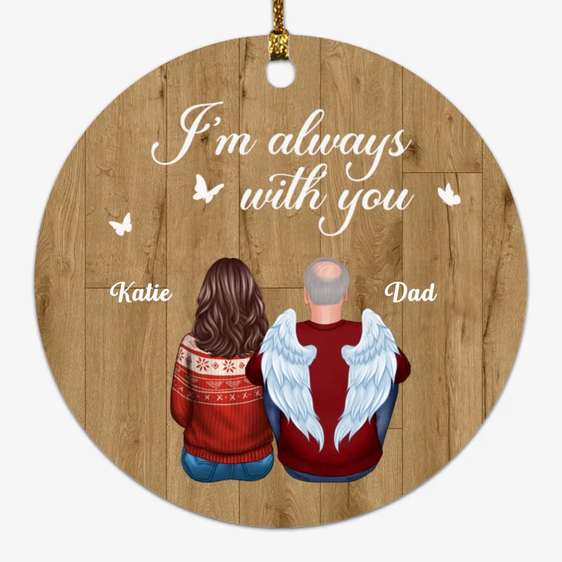 Family Back View Memorial Wood Effect Personalized Circle Ornament - Image 2
