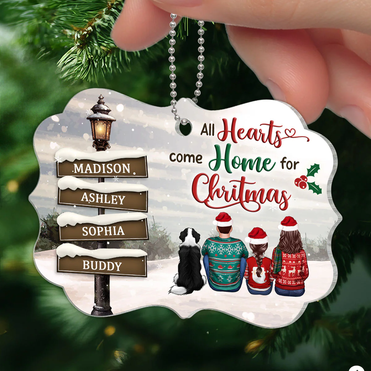 Family Back View Sitting Christmas Lamp Post Personalized Acrylic Ornament, Christmas Gift For Family - Image 6