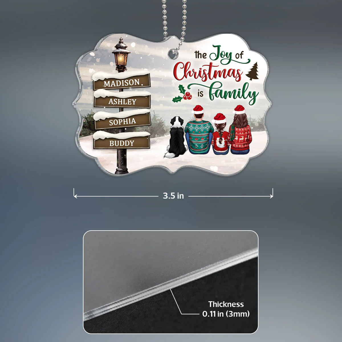 Family Back View Sitting Christmas Lamp Post Personalized Acrylic Ornament, Christmas Gift For Family - Image 7