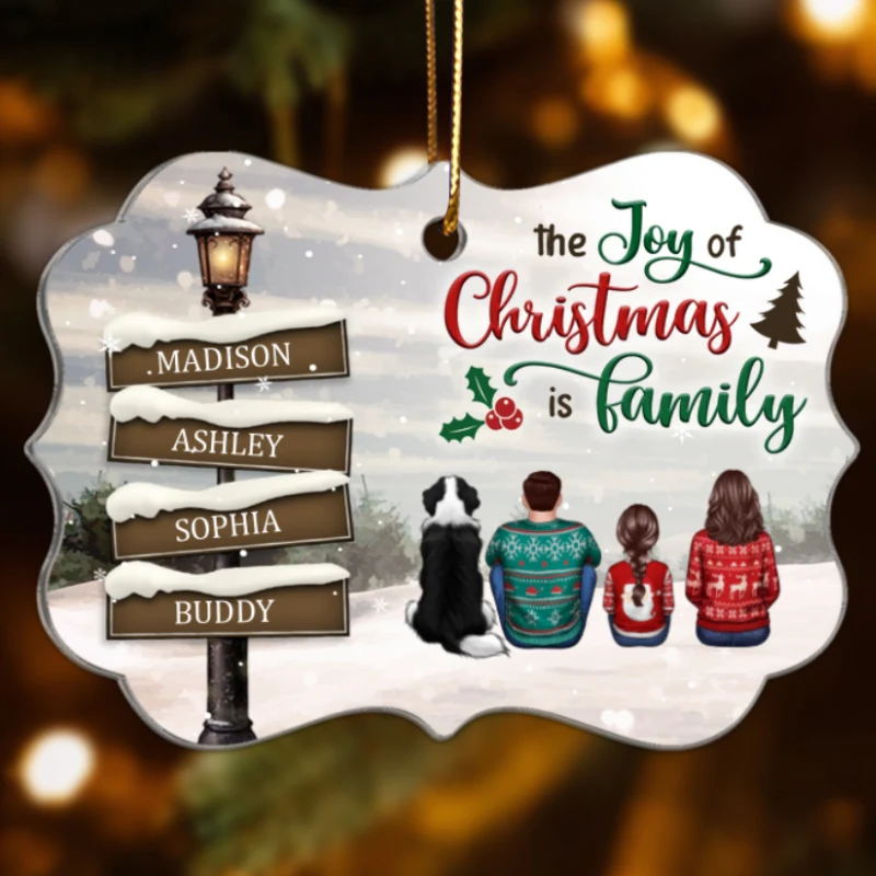 Family Back View Sitting Christmas Lamp Post Personalized Acrylic Ornament, Christmas Gift For Family - Image 8