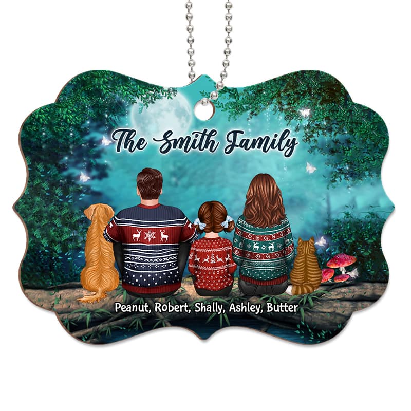 Family Back View Tree Log Personalized Wooden Ornament