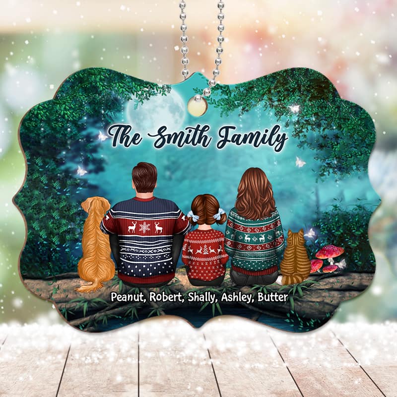 Family Back View Tree Log Personalized Wooden Ornament - Image 2