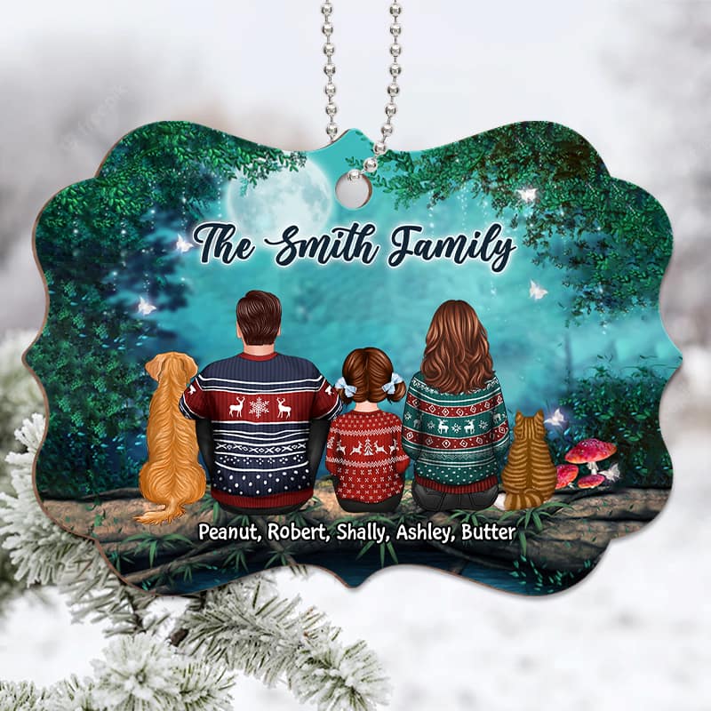 Family Back View Tree Log Personalized Wooden Ornament - Image 3