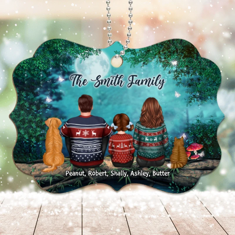 Family Back View Tree Log Personalized Wooden Ornament - Image 4