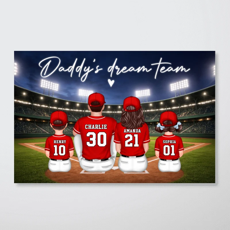Family Baseball Daddy's Dream Team - Personalized Poster - Gift For Baseball Dad, Gift For Family - Image 9