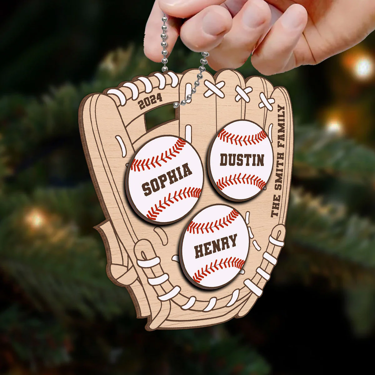 Family Baseball Globe Sport Personalized 2-Layer Wooden Ornament - Image 6