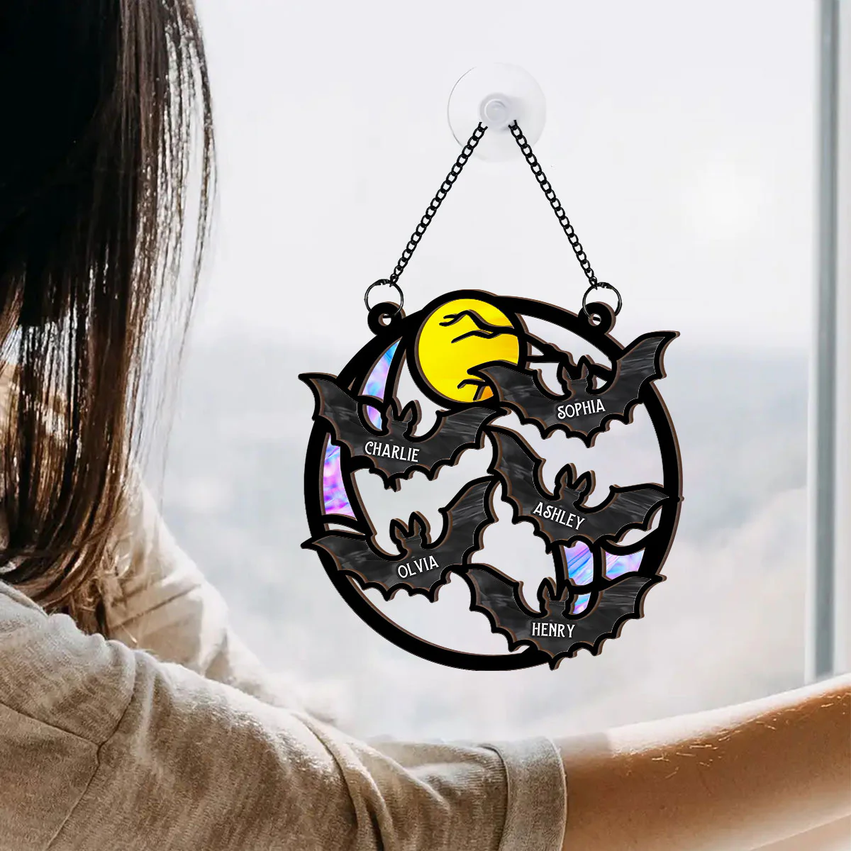 Family Bats Personalized Suncatcher, Halloween Decoration - Image 5