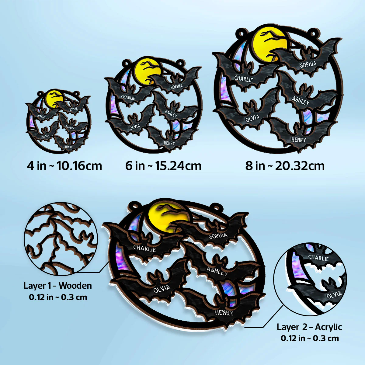 Family Bats Personalized Suncatcher, Halloween Decoration - Image 8