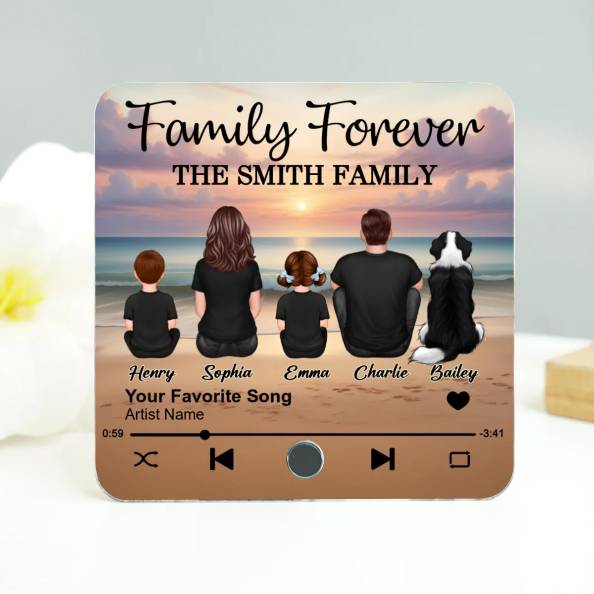 Family Beach Landscape Personalized Music Fridge Magnet, Heartfelt Gift For Family - Image 10