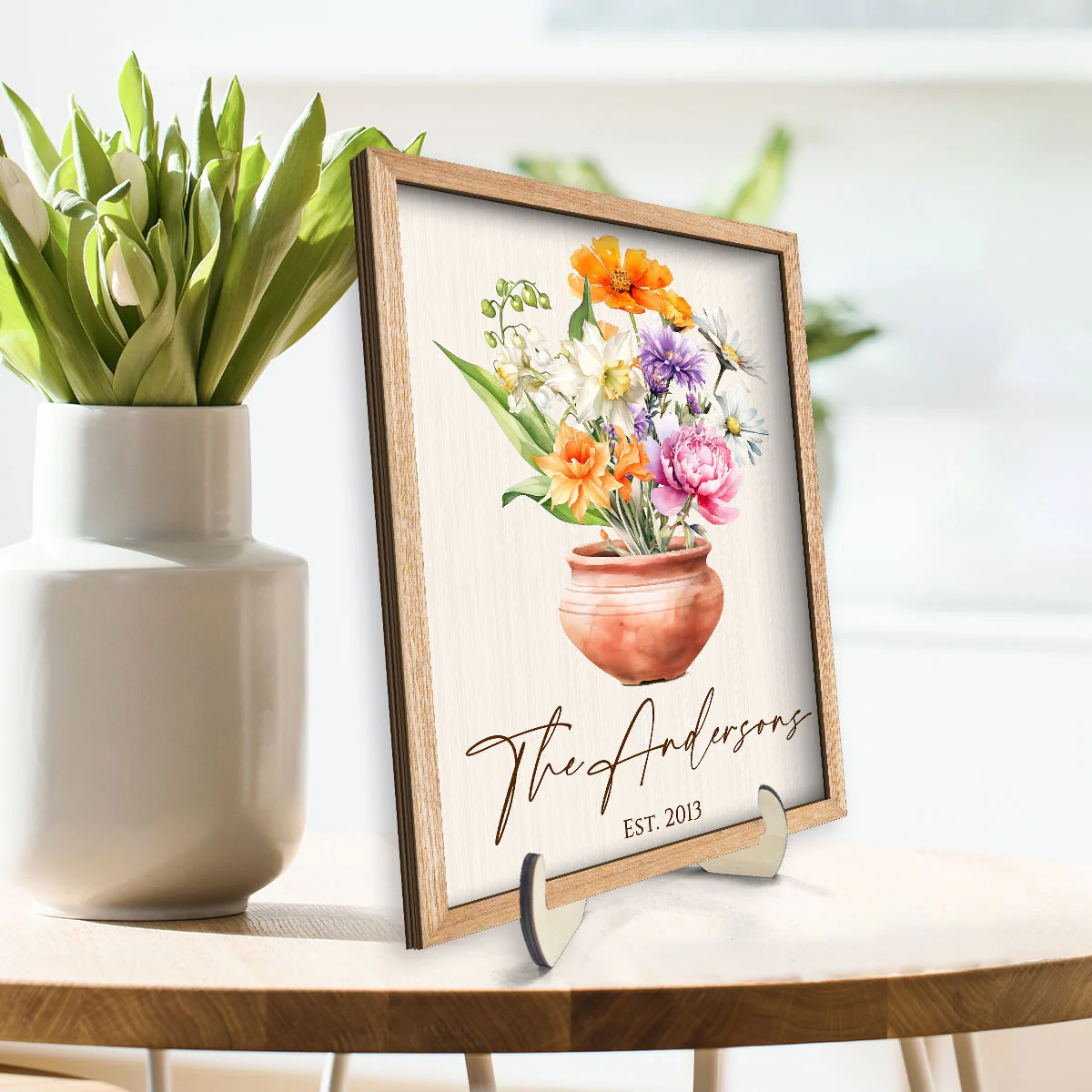 Family Beautiful Birth Flower Bouquet Home Decor Personalized 2-Layer Wooden Plaque - Image 3