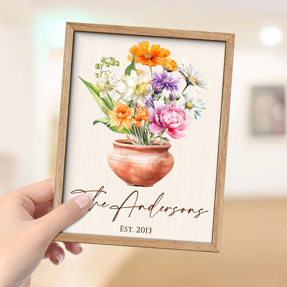 Family Beautiful Birth Flower Bouquet Home Decor Personalized 2-Layer Wooden Plaque - Image 4