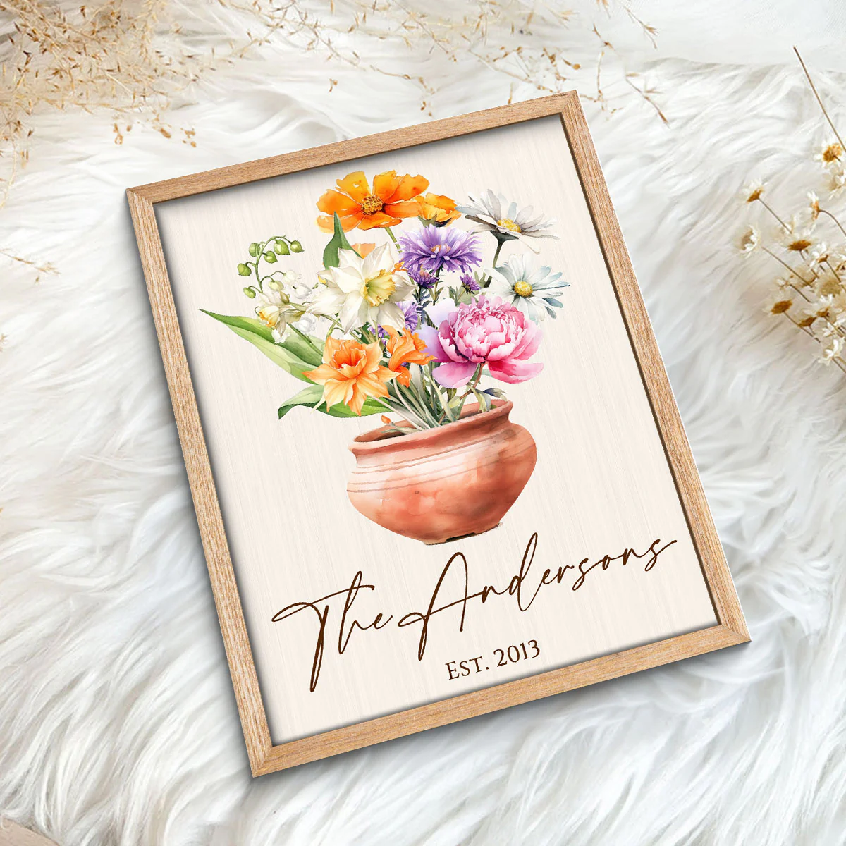 Family Beautiful Birth Flower Bouquet Home Decor Personalized 2-Layer Wooden Plaque - Image 5