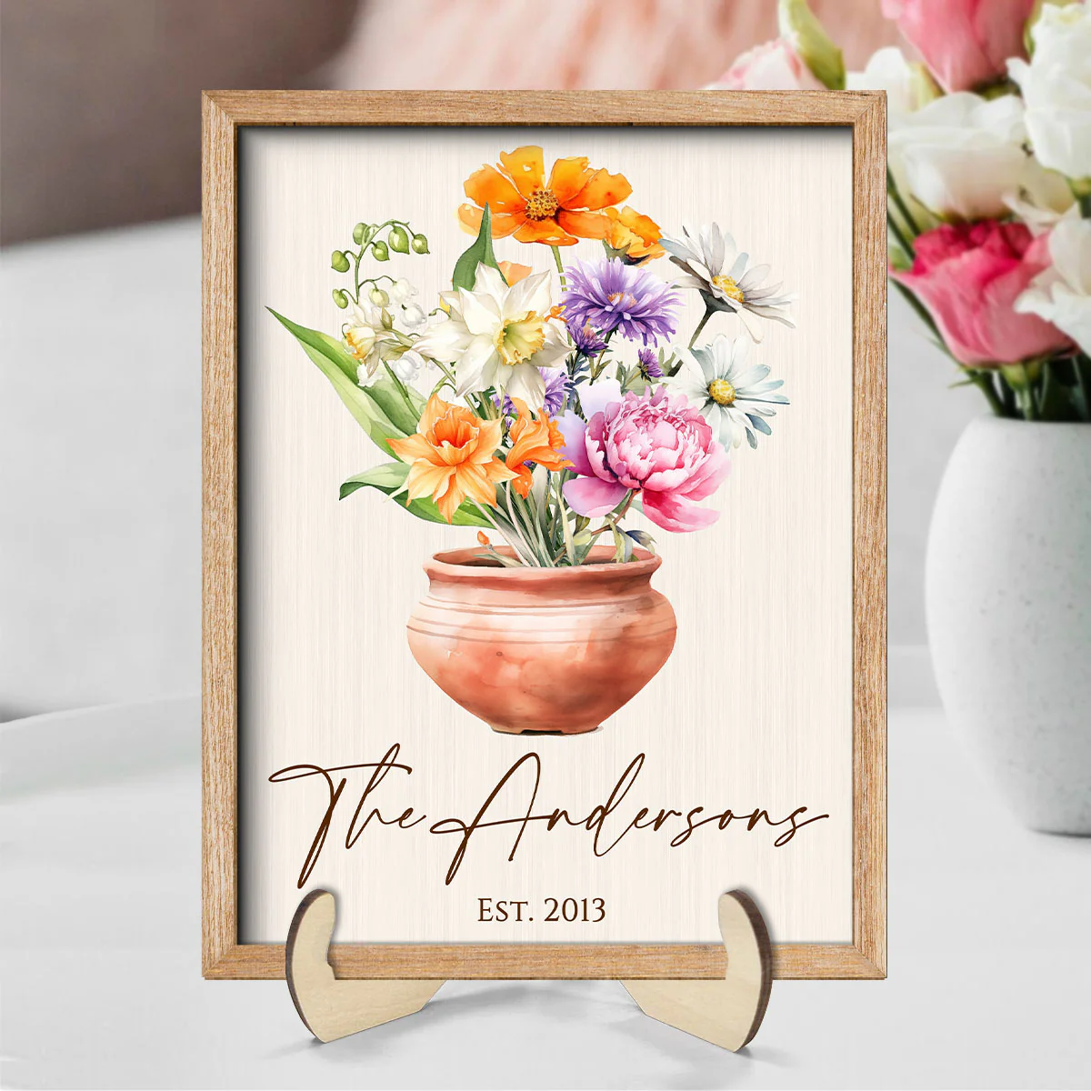 Family Beautiful Birth Flower Bouquet Home Decor Personalized 2-Layer Wooden Plaque - Image 7