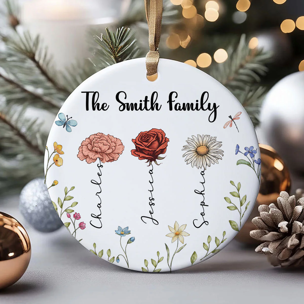 Family Birth Flower Personalized Ceramic Ornament, Christmas Gift For Family, Daughter, Son - Image 2