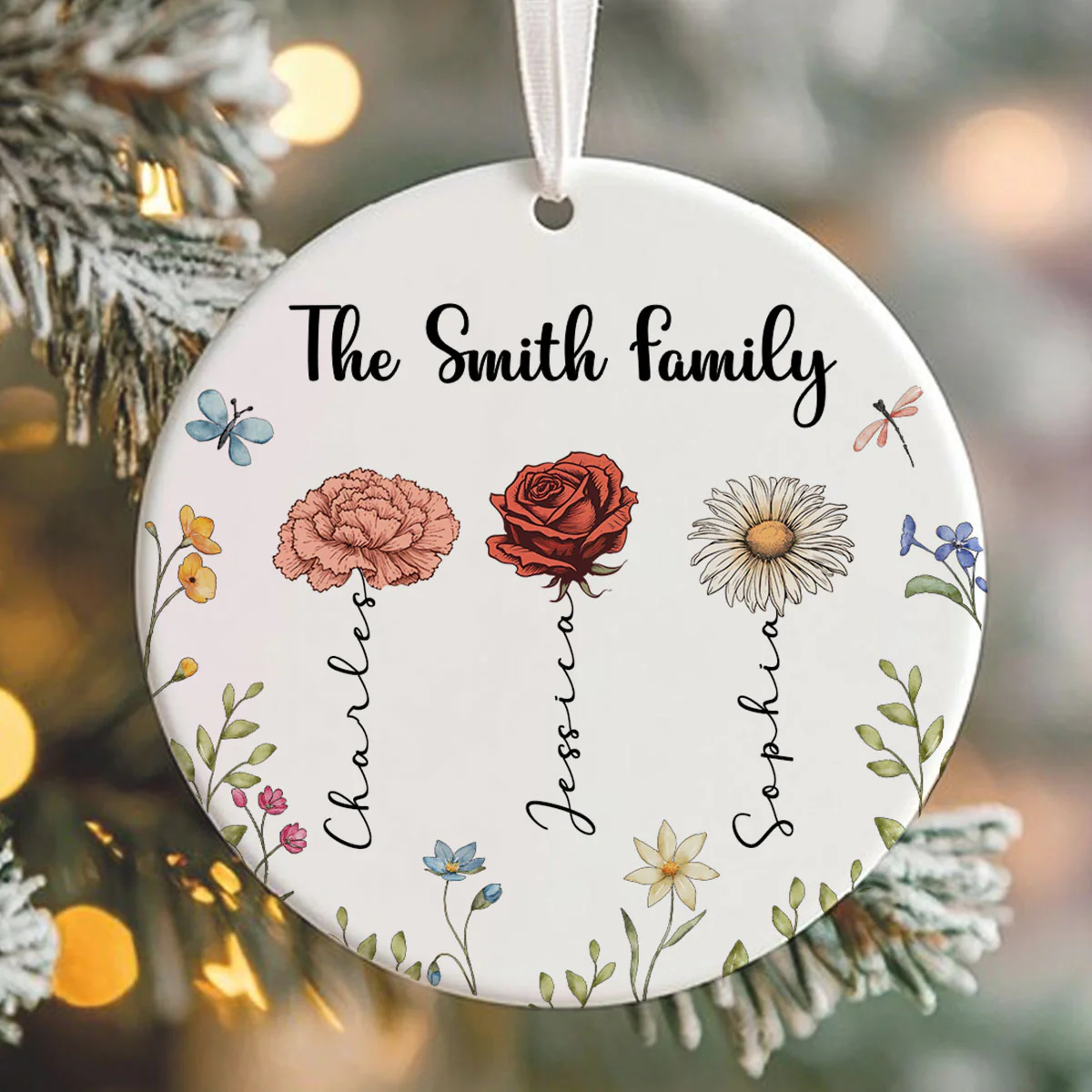 Family Birth Flower Personalized Ceramic Ornament, Christmas Gift For Family, Daughter, Son - Image 3