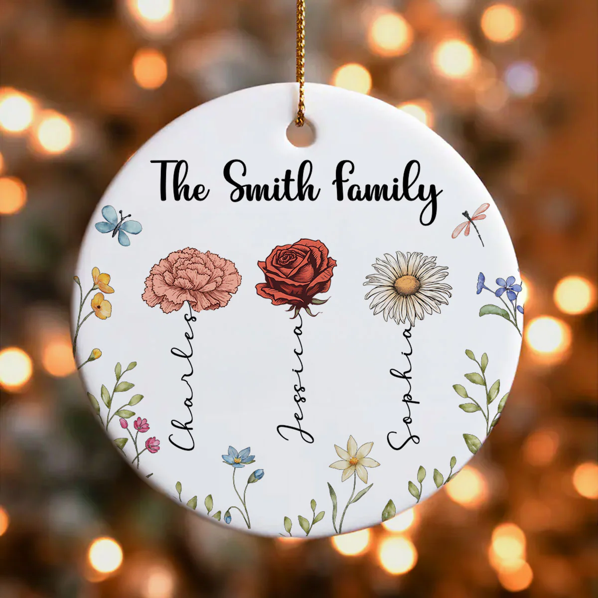 Family Birth Flower Personalized Ceramic Ornament, Christmas Gift For Family, Daughter, Son - Image 4