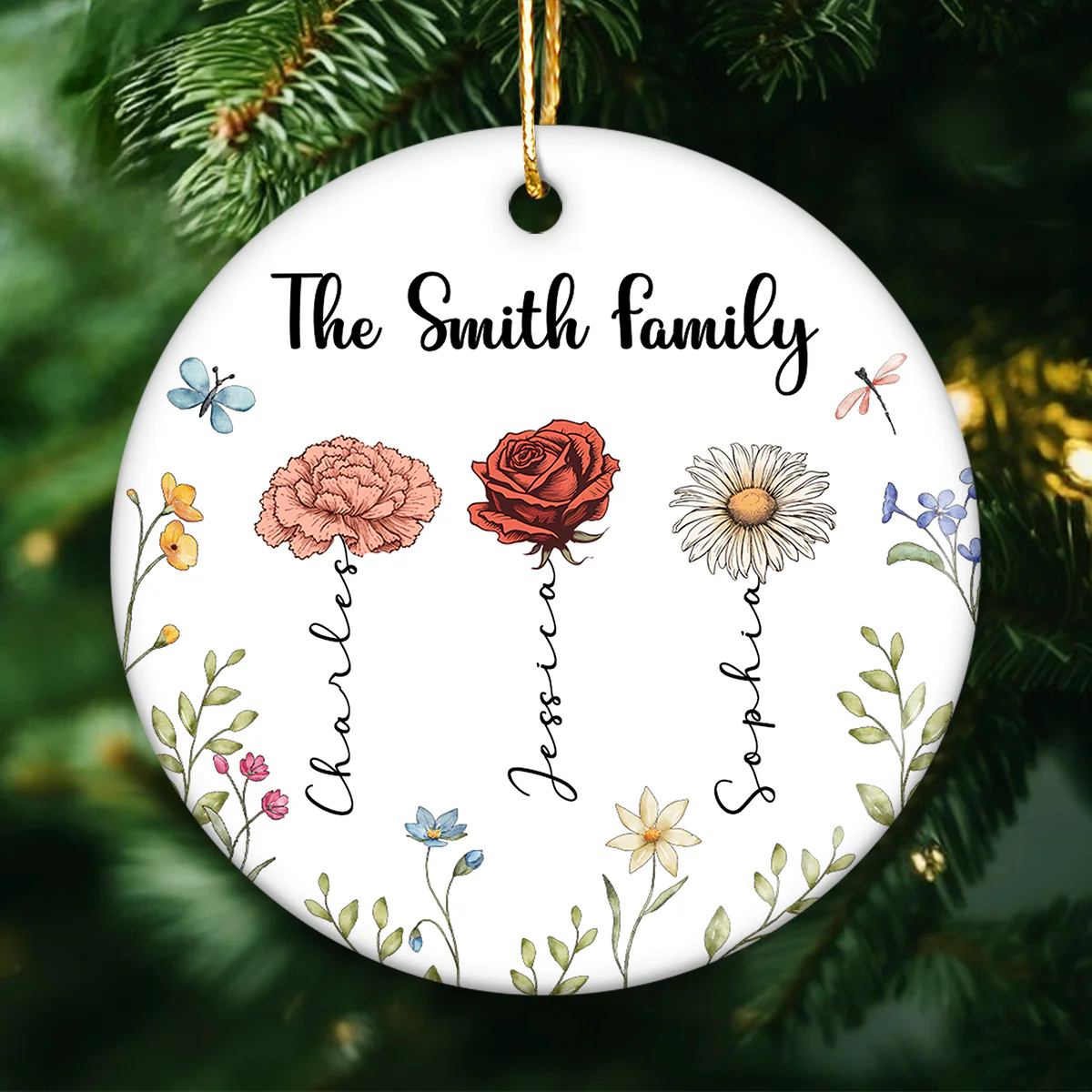 Family Birth Flower Personalized Ceramic Ornament, Christmas Gift For Family, Daughter, Son - Image 5