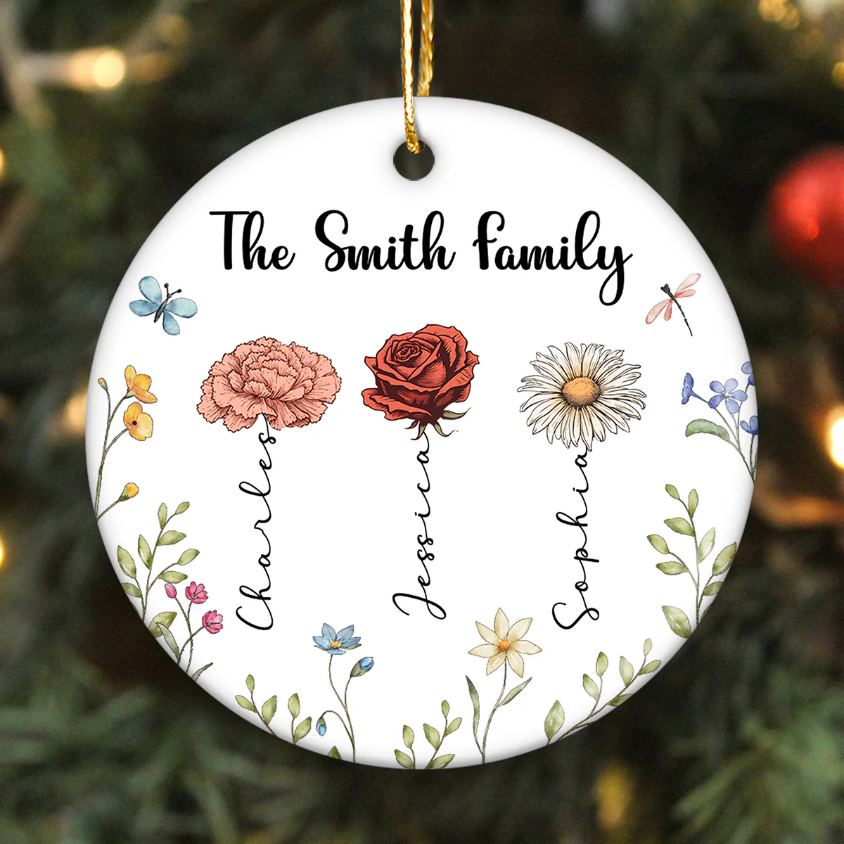 Family Birth Flower Personalized Ceramic Ornament, Christmas Gift For Family, Daughter, Son - Image 6