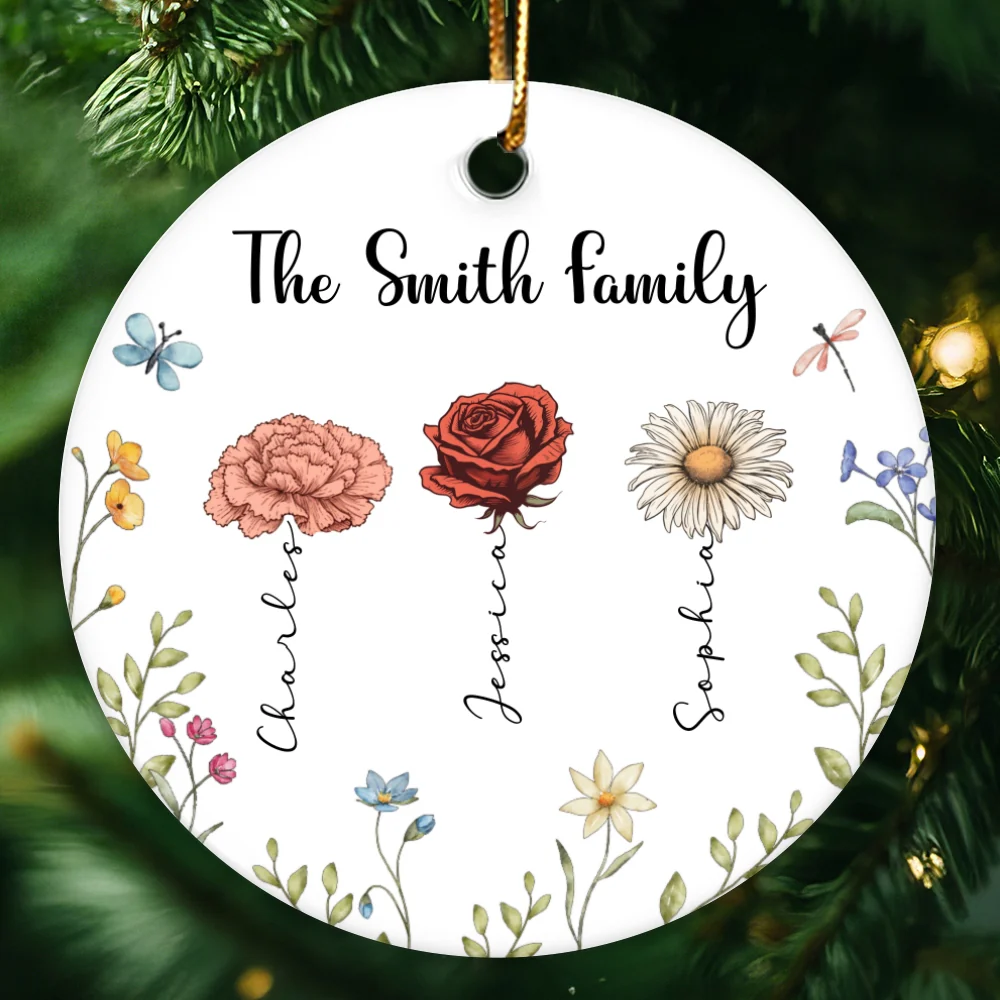 Family Birth Flower Personalized Ceramic Ornament, Christmas Gift For Family, Daughter, Son - Image 9