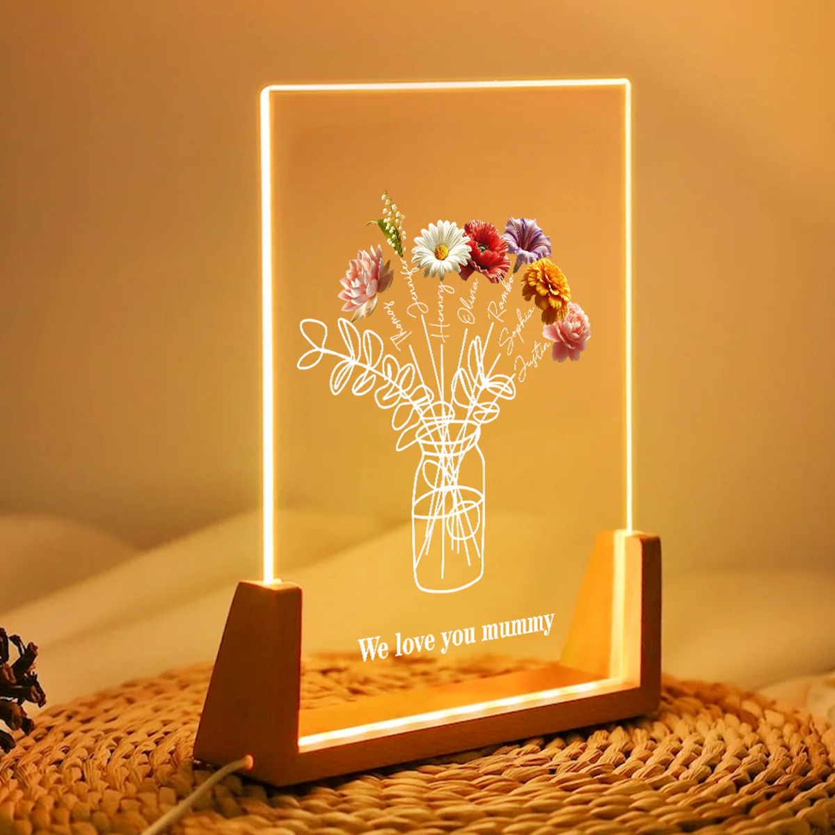 Family Birth Month Flowers Bouquet - Personalized Acrylic Block LED Night Light - Heartfelt Gift For Mom, Grandma - Image 8