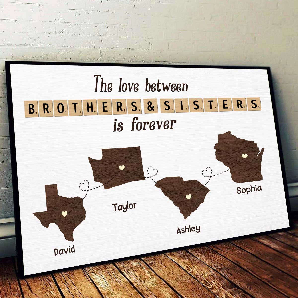 Family Bond Forever Gift For Family Siblings Brothers Sisters State Maps Personalized Poster - Image 2