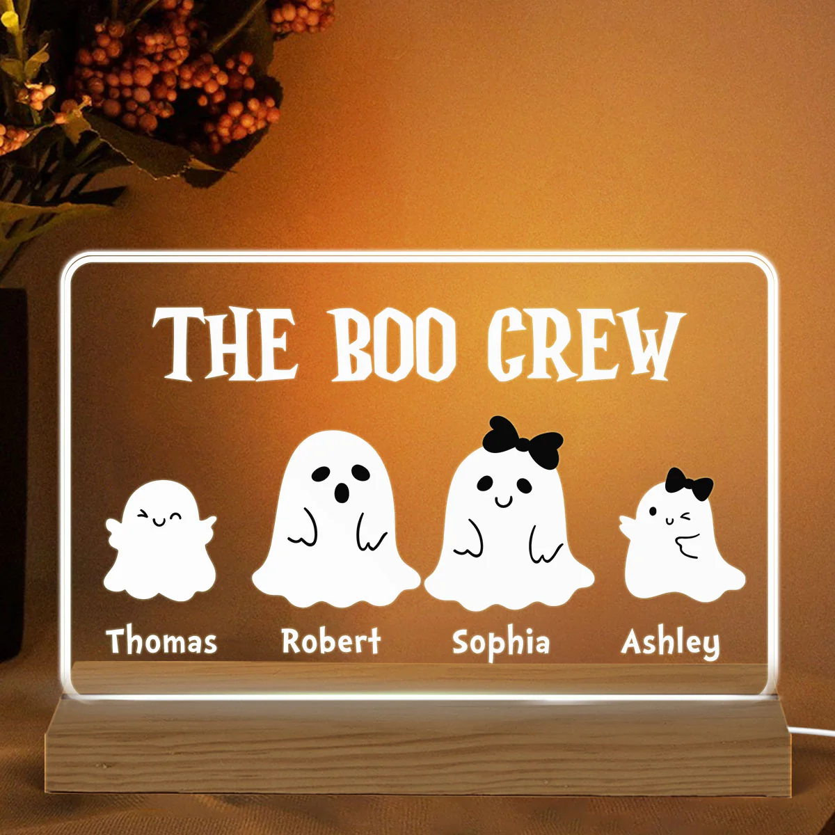 Family Boo Crew Halloween Decor Personalized Horizontal Rectangle Acrylic Plaque With LED Night Light - Image 2