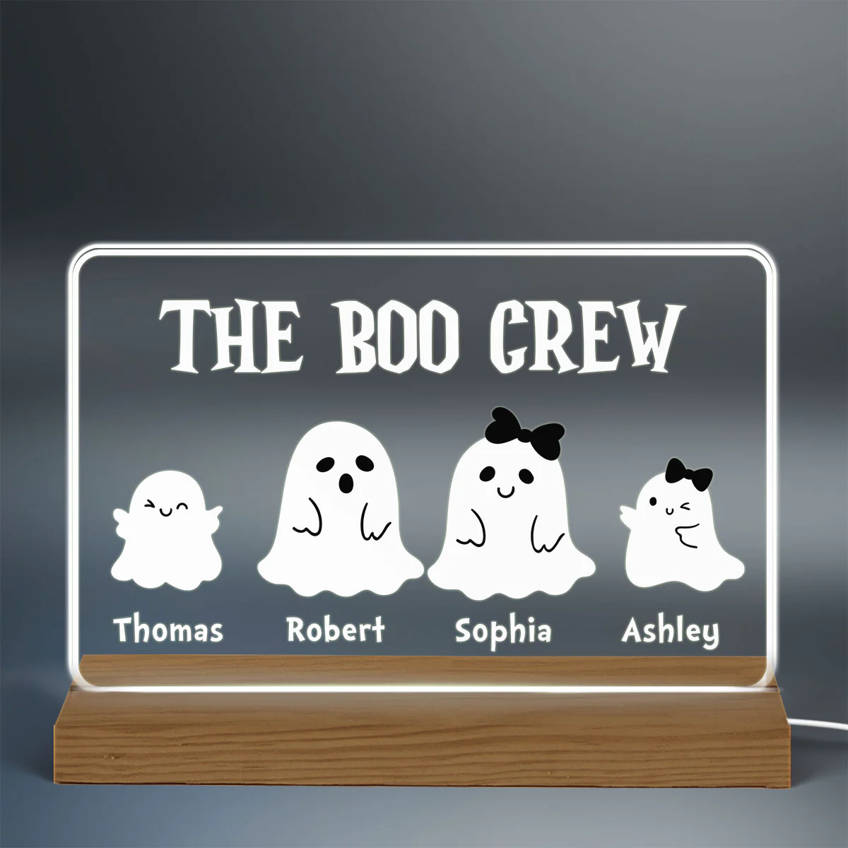 Family Boo Crew Halloween Decor Personalized Horizontal Rectangle Acrylic Plaque With LED Night Light - Image 3
