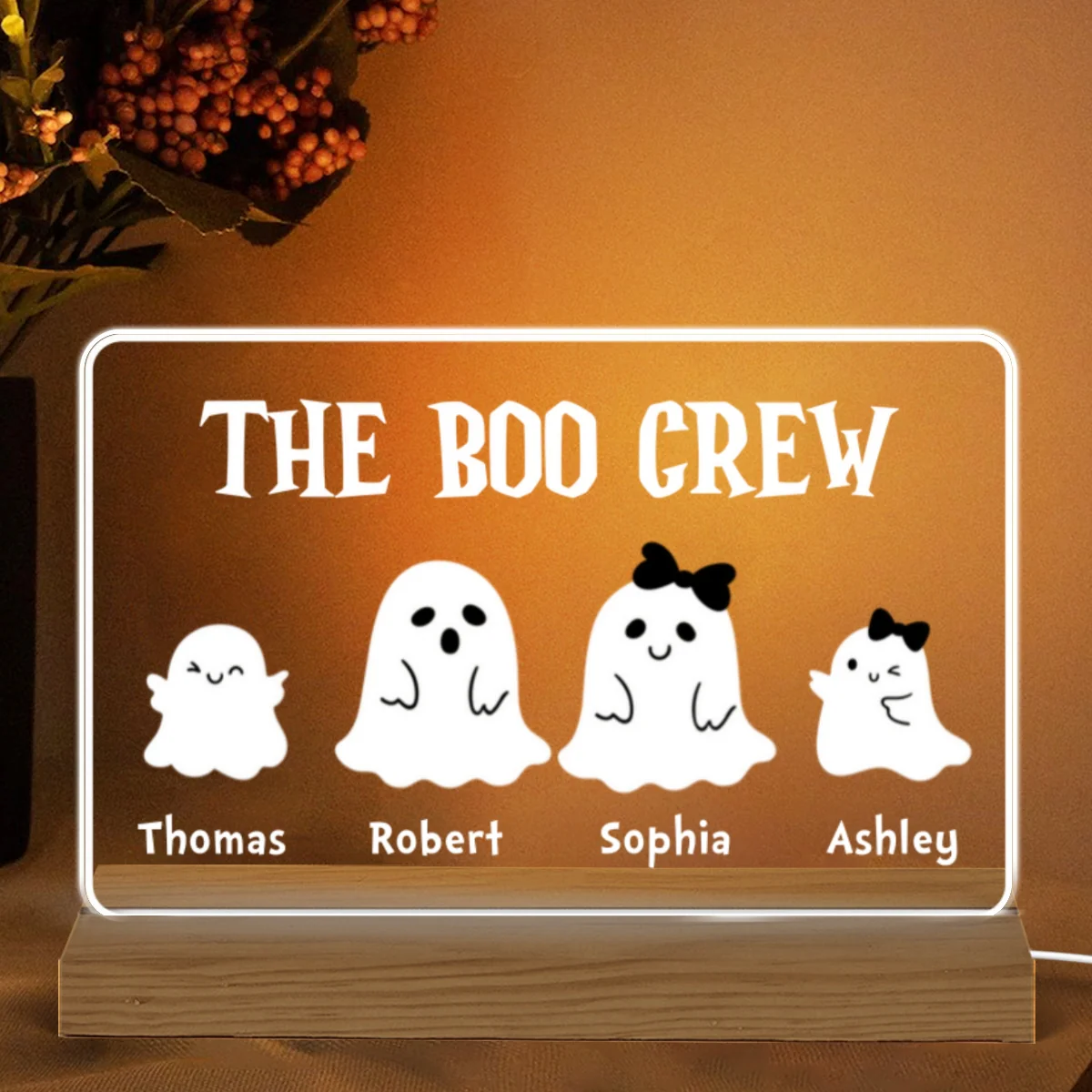 Family Boo Crew Halloween Decor Personalized Horizontal Rectangle Acrylic Plaque With LED Night Light - Image 5