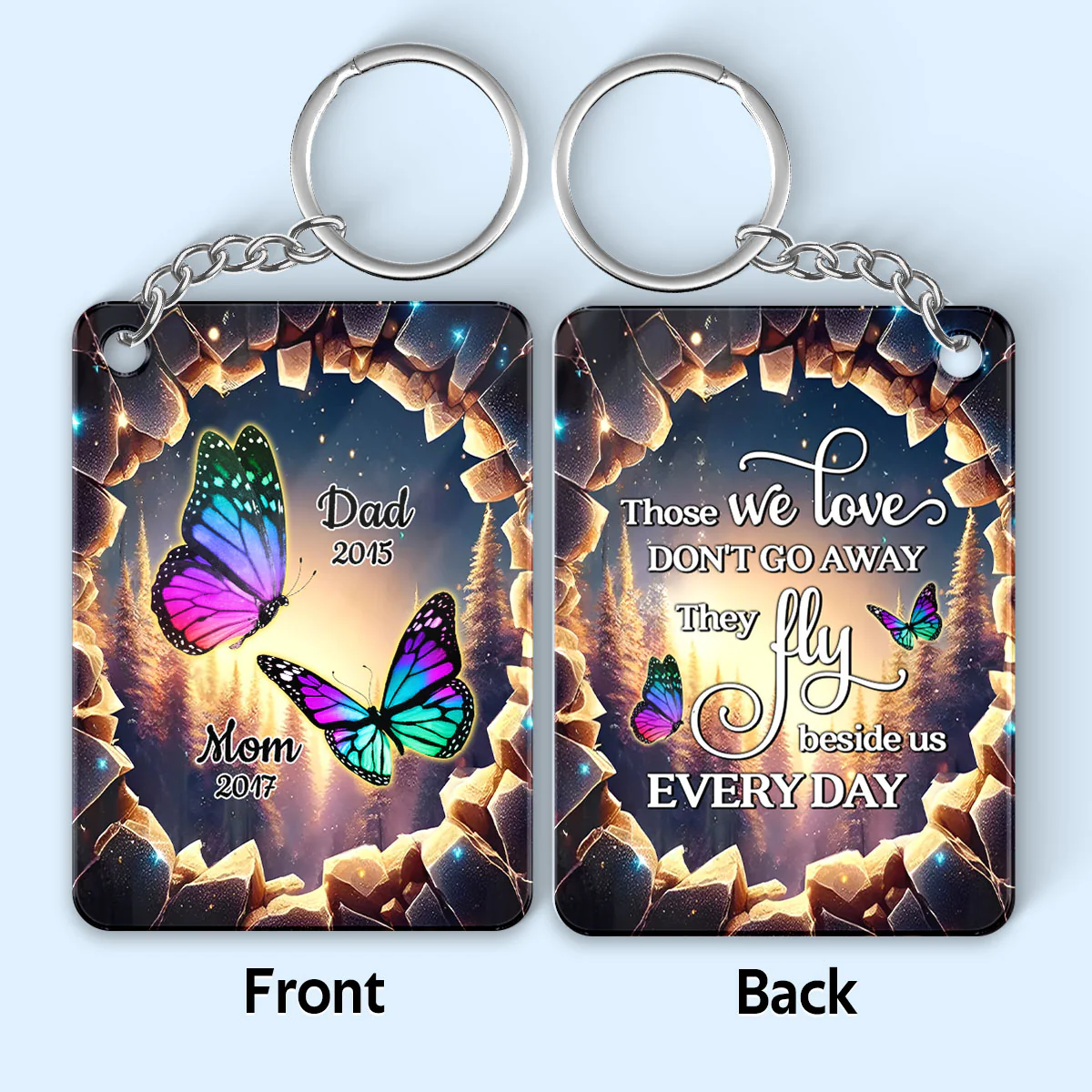 Family Butterflies 3D Hole Memorial Sympathy Gift Remembrance Keepsake Personalized Acrylic Keychain - Image 2