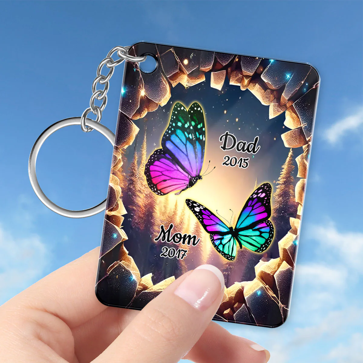 Family Butterflies 3D Hole Memorial Sympathy Gift Remembrance Keepsake Personalized Acrylic Keychain - Image 3