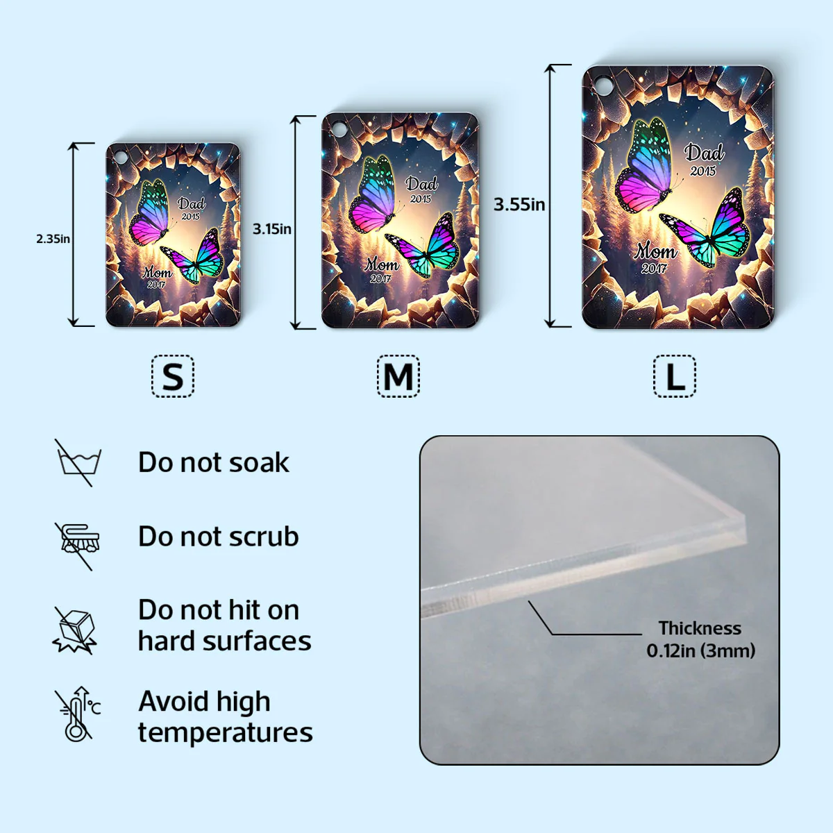 Family Butterflies 3D Hole Memorial Sympathy Gift Remembrance Keepsake Personalized Acrylic Keychain - Image 5